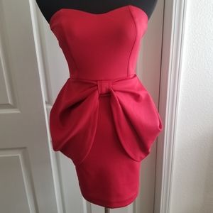 Red strapless cocktail dress